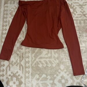 Pink Rose Rust Off-Shoulder Long Sleeve Top